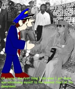 Por supuesto que, la primera cosa que hice al llegar a Libia fue presentarme al jefe, Muamar el Gadafi, también conocido como 'El Loco de la Colina'.