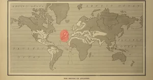Mapa del imperio atlante. De la obra de Ignatius Donnelly, escrita en 1882: 'Atlántida: el mundo antediluviano'.