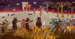 La caza de brujas también es conocida como quema de brujas, debido a que la hoguera era una de las formas habituales de ejecución de las personas condenadas por brujería.
