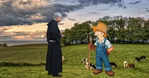 El cura encuentra al granjero en uno de los campos