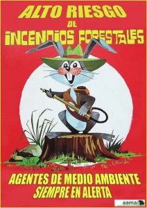 Las primeras campañas de televisión para la prevención de incendios forestales en España se hicieron con dibujos animados. El protagonista era este conejo Fidel, que hacía el papel de incansable guarda forestal y que se esforzaba en apagar todos los focos de incendios producidos por descuidos o malas prácticas y reprender a los imprudentes. 