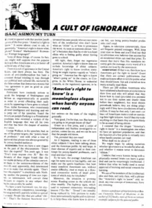 'A Cult of Ignorance', publicado por Isaac Asimov, en la revista 'Newsweek Magazine' (página 19), el día 21 de enero de 1980