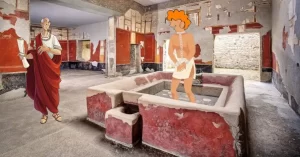 En la imagen se puede ver la pila en donde se colocaba la ropa con una mezcla de orina con cenizas y arcilla, siendo pisada una y otra vez por esclavos. La orina, rica en nitrogeno servia para ablandar las manchas, mientras que las cenizas, ricas en potasa, eran la lejía de la época, elevaban el pH de la mezcla, aumentando así su capacidad para limpiar y blanquear las telas. Por su parte, la arcilla, conocida por sus propiedades absorbentes, ayudaba a retirar las partículas de suciedad atrapándolas en su estructura porosa.