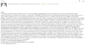 Correo 'spam' recibido que es una estafa nigeriana y que ofrece una alta cantidad de dinero como una herencia.