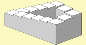La 'Escalera de Penrose', es la representación bidimensional de unas escaleras que cambian su dirección 90 grados cuatro veces mientras da la sensación de que suben o bajan a la vez, sea la dirección que sea.