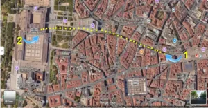 La imagen es el plano de recorrido que realizaba El Ratoncito Pérez, desde su casa, en la calle Arenal, 8, hasta el Palacio Real, donde habitaba el rey Buby.