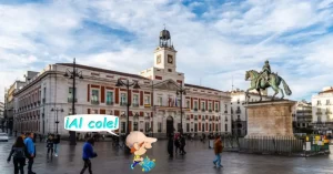 El famoso reloj de la plaza de la Puerta del Sol de Madrid, en la torre de la antigua Real Casa de Correos (por cierto, el edificio a la derecha (La Casa del Cordero), era mi 'cole').