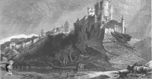 Vista del alcázar en ruinas en el siglo XIX, en un grabado de Harry Fenn (1845-1911).
