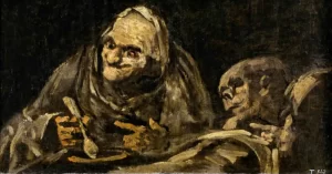 'Dos viejos comiendo sopa', cuadro de Francisco de Goya en que se representa a a dos ancianos (o ancianas), aunque uno de ellos es prácticamente una calavera- que están comiendo un plato de sopa y miran hacia algo que provoca sus risas.