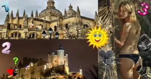 Un dicho popular segoviano reza: "Hay tres cosas en Segovia que relucen más que el sol, La Catedral, El Alcazar y el culo de la Rosario". En la imagen se muestran estas tres cosas.