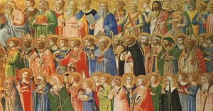 Cuadro 'Los precursores de Cristo con santos y mártires' del beato italiano Guido di Pietro da Mugello (después de su muerte conocido como Fra Angélico) y que se expone en la Galería Nacional de Londres.