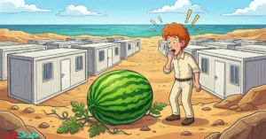 Estaba construyendo un campamento en Libia (ciudad del norte de África, a orillas del Mediterráneo), donde el terreno era muy esteril y me encontré esto, y es que sandias así se producían de forma espontánea, sin cuidados. ¡Anda que si se llegan a cuidar!