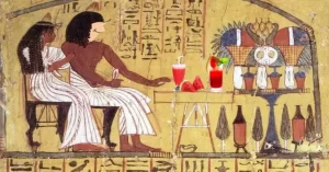 Típica familia egipcia retratada en el momento de tomar el postre..